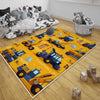 Round Road Construction Vehicles Kids Room Rug-Crane Bulldozer Excavator Mat-Heavy Equipment Playmat-Nursery Carpet with pillow case gift