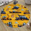 Round Road Construction Vehicles Kids Room Rug-Crane Bulldozer Excavator Mat-Heavy Equipment Playmat-Nursery Carpet with pillow case gift