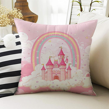 Kids Room Decor Cute Pink Castle Pillow Covers, Bold Nursery Cushion & Decorative Girls Throw Pillowcases for Playroom