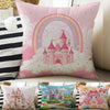 Kids Room Decor Cute Pink Castle Pillow Covers, Bold Nursery Cushion & Decorative Girls Throw Pillowcases for Playroom