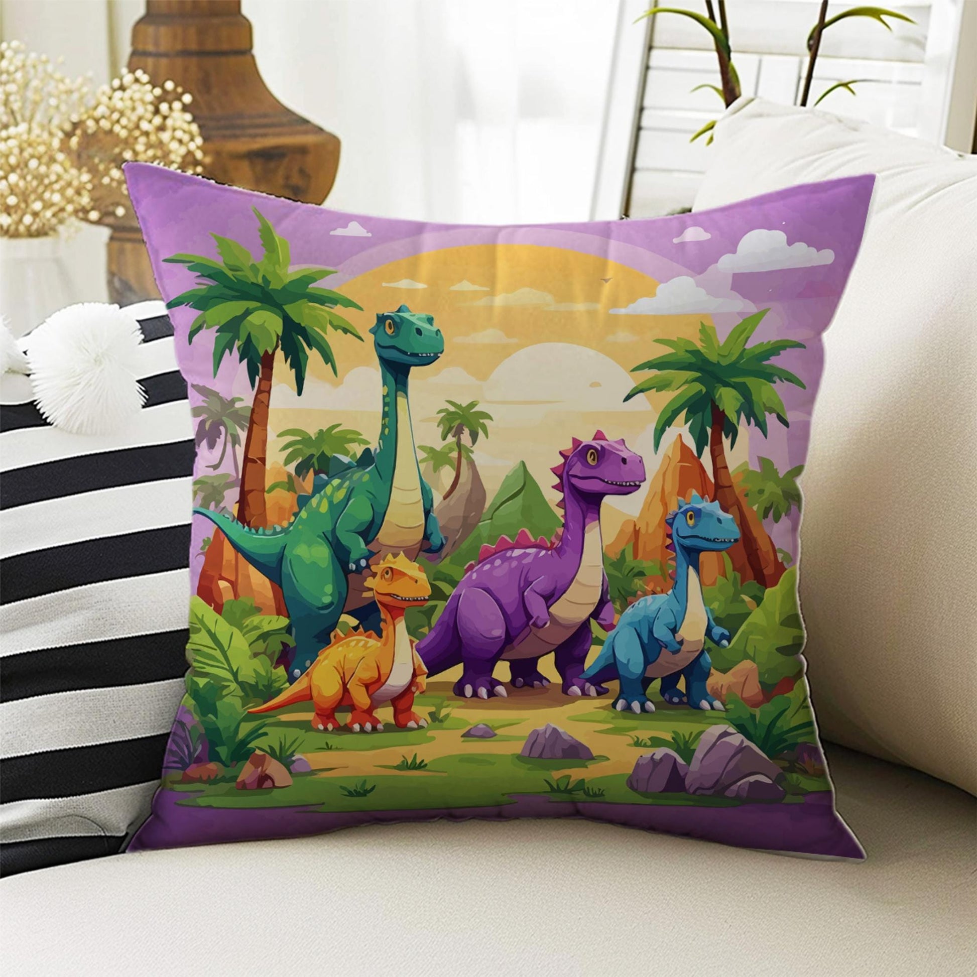 Kids Room Decor Cute Dinosaur Pillow Covers, Bold Nursery Cushion & Decorative Children Throw Pillowcases for Playroom