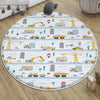 Round Road Construction Vehicles Kids Room Rug-Crane Bulldozer Excavator Mat-Heavy Equipment Playmat-Nursery Carpet with pillow case gift