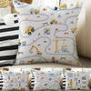 Kids Room Decor Construction Equipment Road Play Pillow Covers, Bold Nursery Cushion & Decorative Children Throw Pillowcases for Playroom