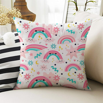 Kids Room Decor Colorful Pink Rainbow Clouds Pillow Covers, Bold Nursery Cushion & Decorative Children Throw Pillowcases for Playroom