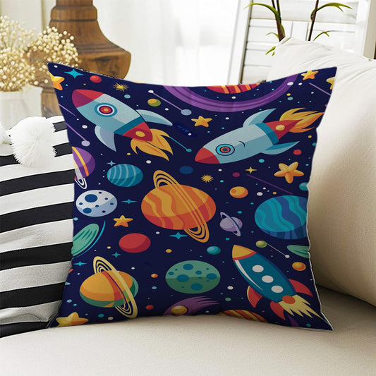 Kids Room Decor Galaxy Space Planets Rocket Pillow Covers, Bold Nursery Cushion & Decorative Children Throw Pillowcases for Playroom