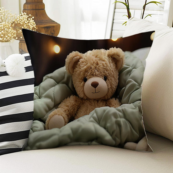 Kids Room Decor Cute Bear Animal Pillow Covers, Bold Nursery Cushion & Decorative Children Throw Pillowcases for Playroom