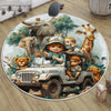 Round Safari Animal Nursery Room Rug, Cute Animals Rug Gift For Kids, Baby Shower Rug, Baby Gift, Nursery Decor with pillow case gift