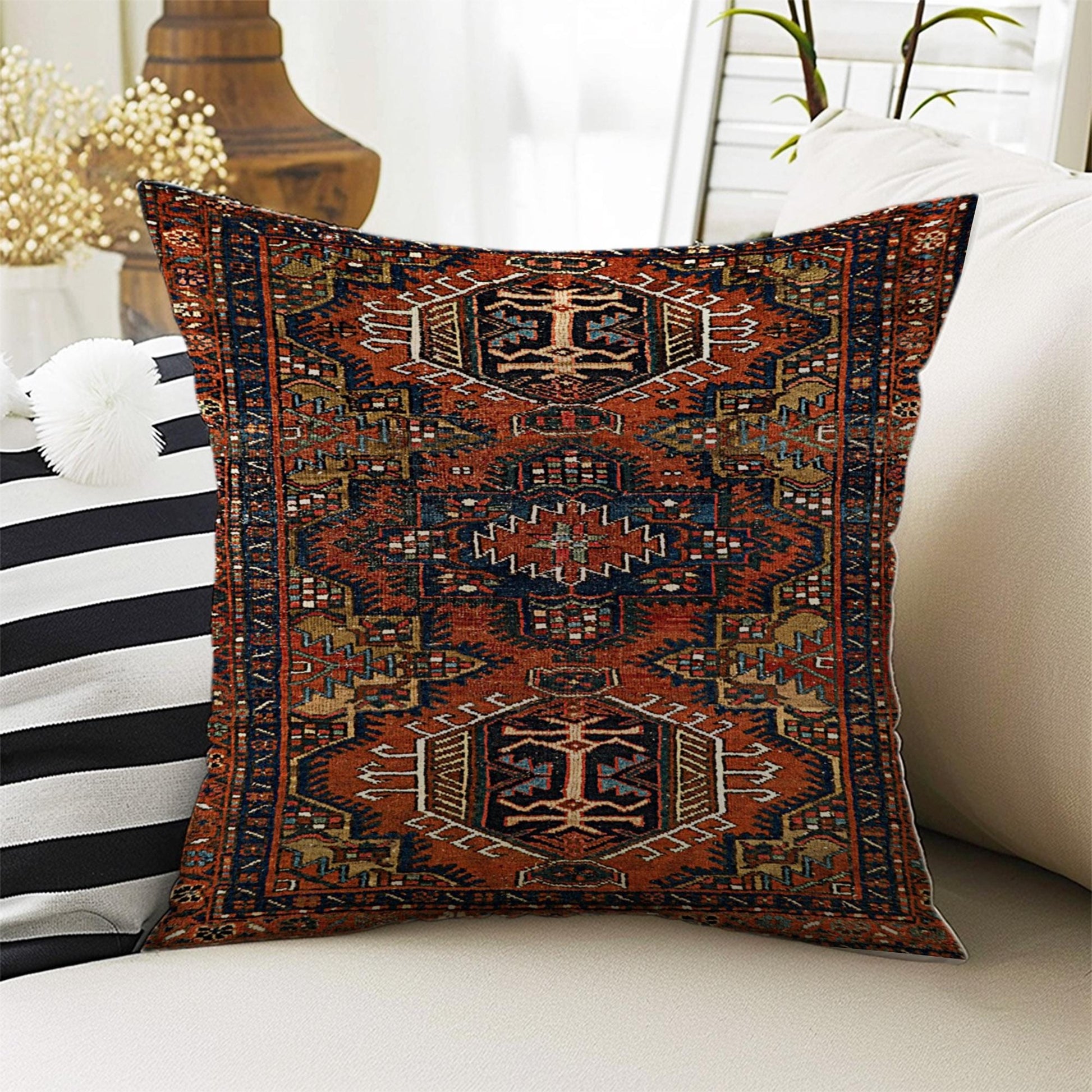 Rug Design Pillow Covers - Turkish Kilim Pattern Cushion Case, Ethnic Print Throw Pillow, Vintage Style Accent Pillow Covers
