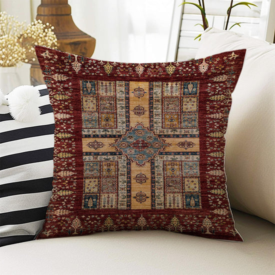 Rug Design Pillow Covers - Turkish Kilim Pattern Cushion Case, Ethnic Print Throw Pillow, Vintage Style Accent Pillow Covers