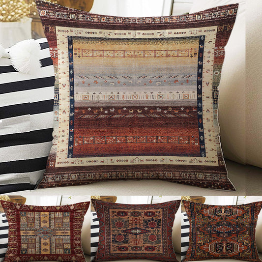 Rug Design Pillow Covers - Turkish Kilim Pattern Cushion Case, Ethnic Print Throw Pillow, Vintage Style Accent Pillow Covers