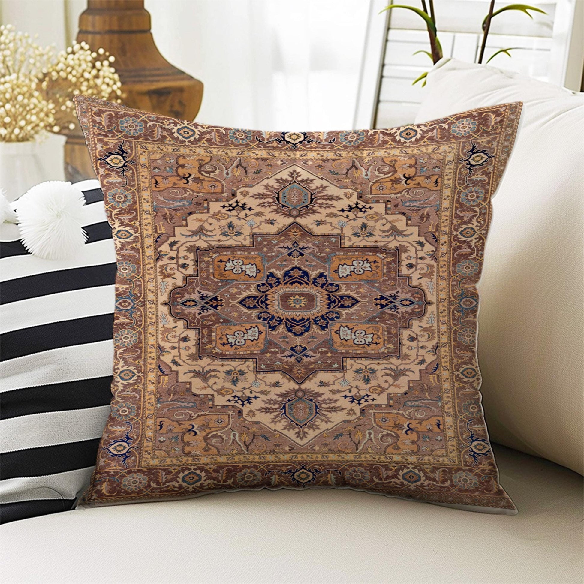 Rug Design Pillow Covers - Colorful Turkish Kilim Pattern Cushion Case, Ethnic Print Throw Pillow, Vintage Style Accent Pillow Covers
