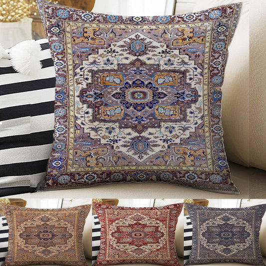 Rug Design Pillow Covers - Colorful Turkish Kilim Pattern Cushion Case, Ethnic Print Throw Pillow, Vintage Style Accent Pillow Covers