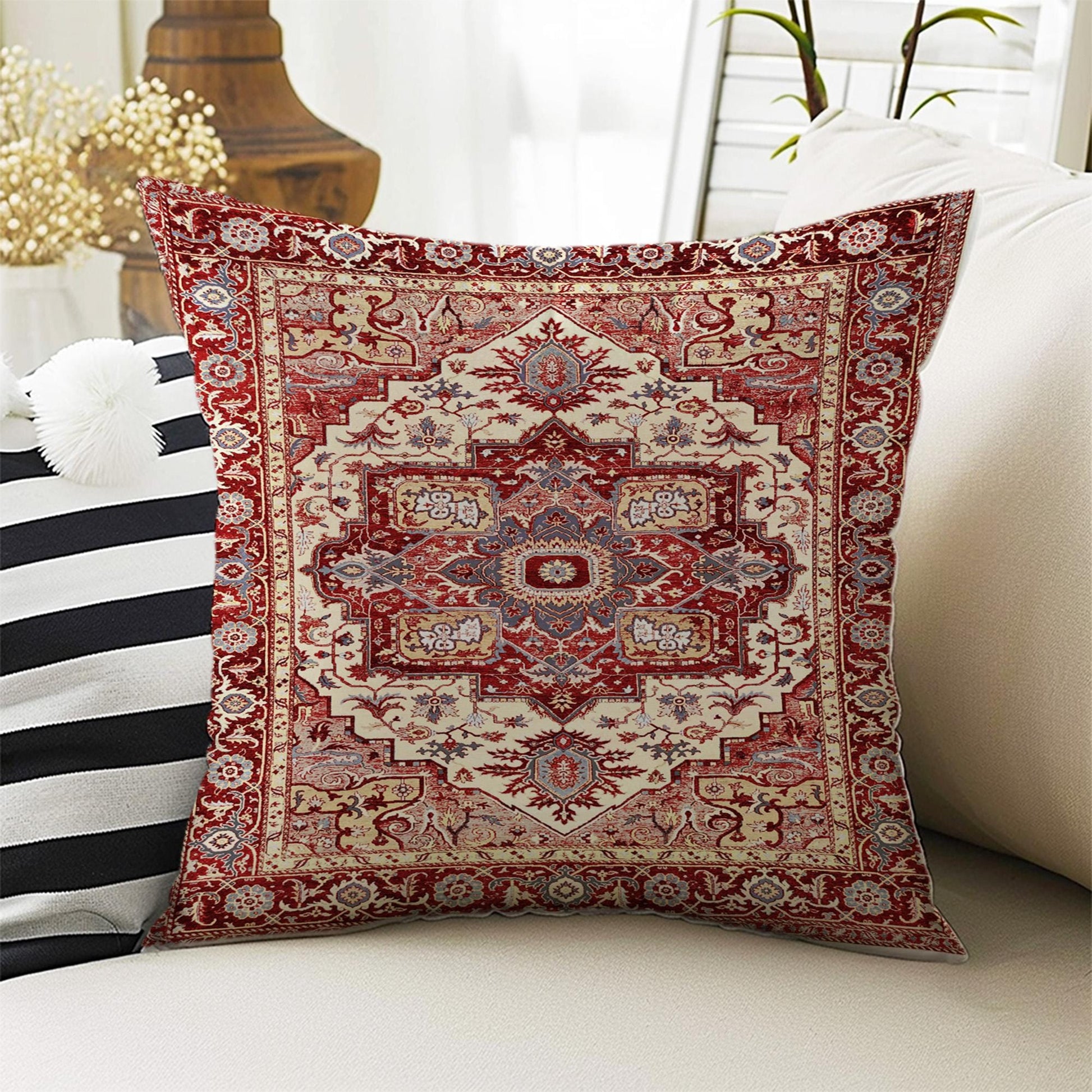 Rug Design Pillow Covers - Colorful Turkish Kilim Pattern Cushion Case, Ethnic Print Throw Pillow, Vintage Style Accent Pillow Covers