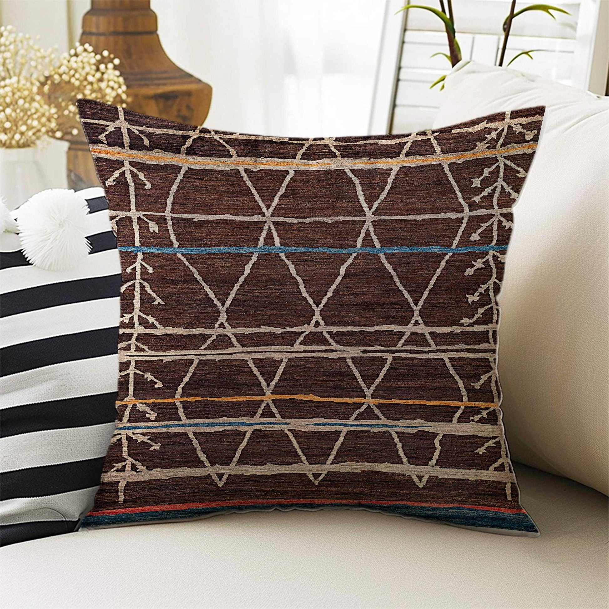 Rug Design Pillow Covers - Turkish Kilim Pattern Cushion Case, Boho Print Throw Pillow, Vintage Style Accent Pillow Covers