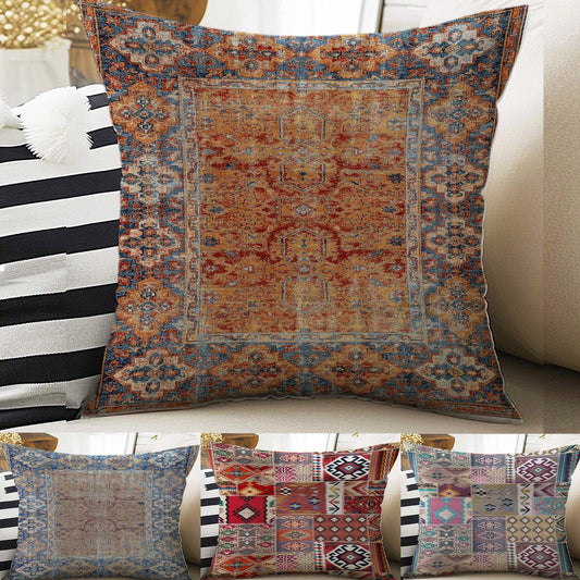 Rug Design Pillow Covers - Colorful Turkish Kilim Pattern Cushion Case, Tradional Print Throw Pillow, Vintage Style Accent Pillow Covers