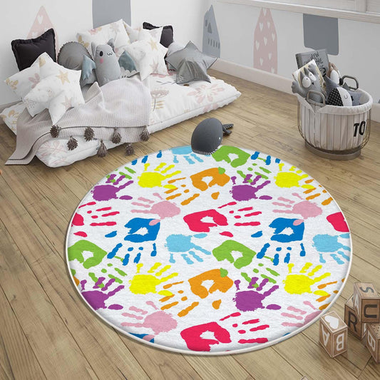 Round Colorful Hands Nursery Kids Room Rug, Cute Hands Rug Gift For Kids, Baby Kids Room Gift, Kids Room Decor with pillow case gift
