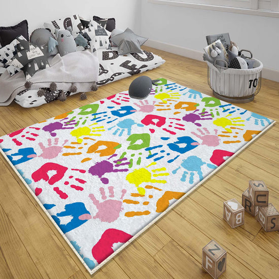 Round Colorful Hands Nursery Kids Room Rug, Cute Hands Rug Gift For Kids, Baby Kids Room Gift, Kids Room Decor with pillow case gift