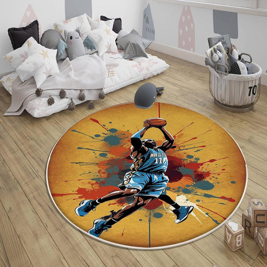 Round Basketball Player Nursery Kids Room Rug, Cute Play Rug Gift For Kid, Baby Kids Room Gift, Kids Room Decor with pillow case gift
