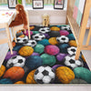 Round Colorful Football Balls Kids Play Room Rug, Cute Sport Rug Gift For Kid, Baby Kids Room Gift, Kids Room Decor with pillow case gift