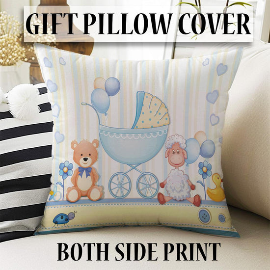 Blue Bear and Lamb Nursery Room Rug, Cute Animal Rug Gift For Kid, Baby Shower Boy Kids Room Gift, , Kids Room Decor with pillow case gift