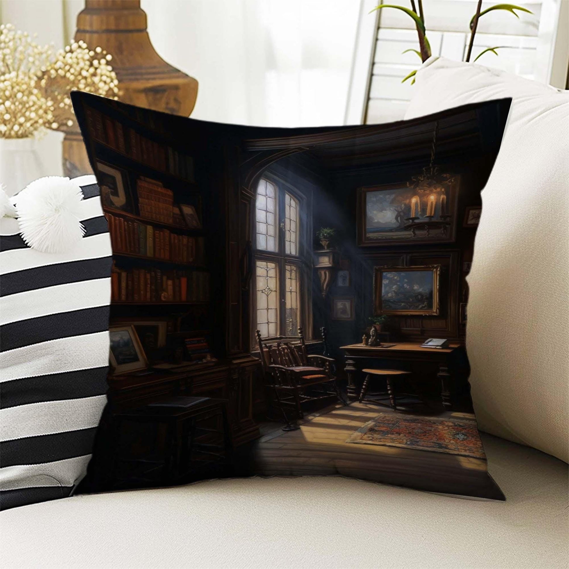 Dark Academia Pillow Cover, Gothic Rooms Cushion, Victorian Castle Decorative Throw Pillowcase, Moody Home Decor Accent