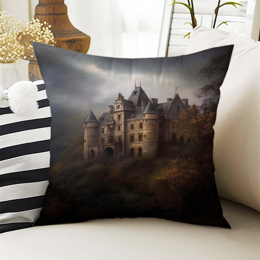Dark Academia Pillow Cover, Gothic Rooms Cushion, Victorian Castle Decorative Throw Pillowcase, Moody Home Decor Accent