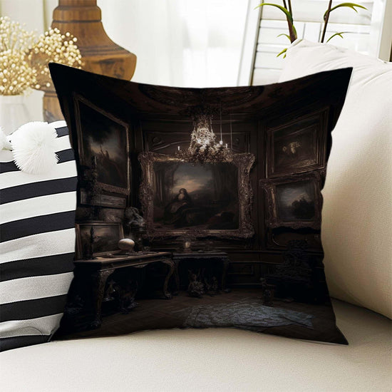 Dark Academia Pillow Cover, Gothic Rooms Cushion, Victorian Castle Decorative Throw Pillowcase, Moody Home Decor Accent