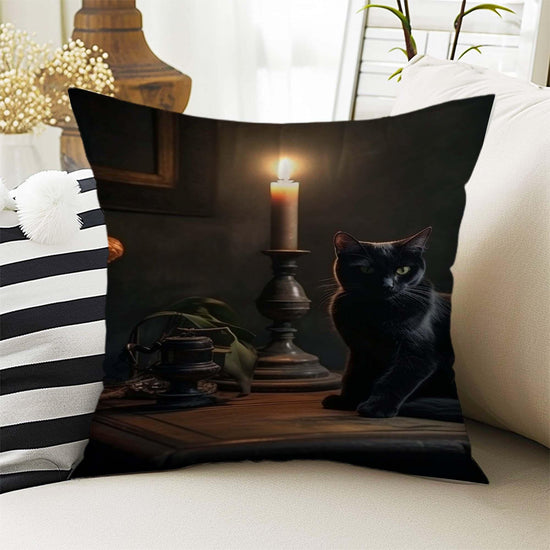Dark Academia Pillow Cover, Gothic Cats Cushion, Victorian Black Cat Decorative Throw Pillowcase, Moody Home Decor Accent
