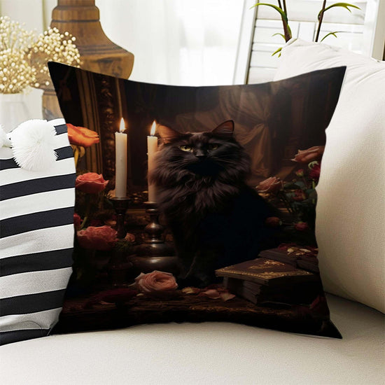 Dark Academia Pillow Cover, Gothic Cats Cushion, Victorian Black Cat Decorative Throw Pillowcase, Moody Home Decor Accent
