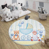 Round Blue Bear Lamb Nursery Room Rug, Cute Animal Rug Gift For Kid, Baby Shower Boy Kids Room Gift, Kids Room Decor with pillow case gift