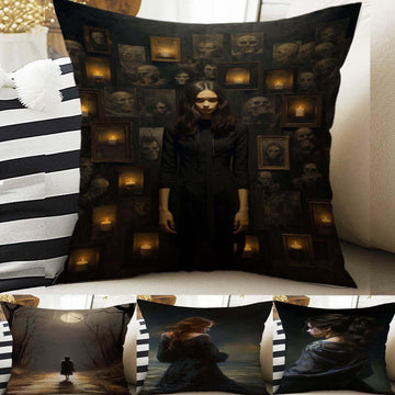Dark Academia Pillow Cover, Gothic Girl Cushion, Goth Women Decorative Throw Pillowcase, Moody Home Decor Accent