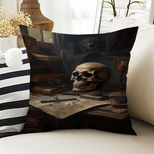 Dark Academia Pillow Cover, Gothic Skull Cushion, Goth Skeleton Decorative Throw Pillowcase, Moody Home Decor Accent