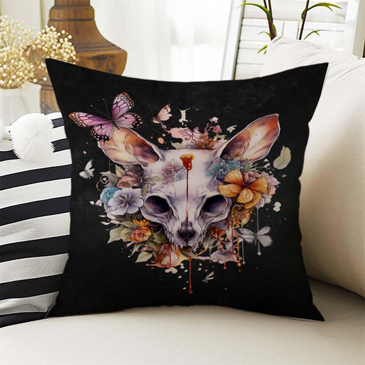 Dark Academia Pillow Cover, Gothic Skull Cushion, Goth Pink Roses Decorative Throw Pillowcase, Moody Home Decor Accent