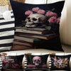 Dark Academia Pillow Cover, Gothic Skull Cushion, Goth Pink Roses Decorative Throw Pillowcase, Moody Home Decor Accent