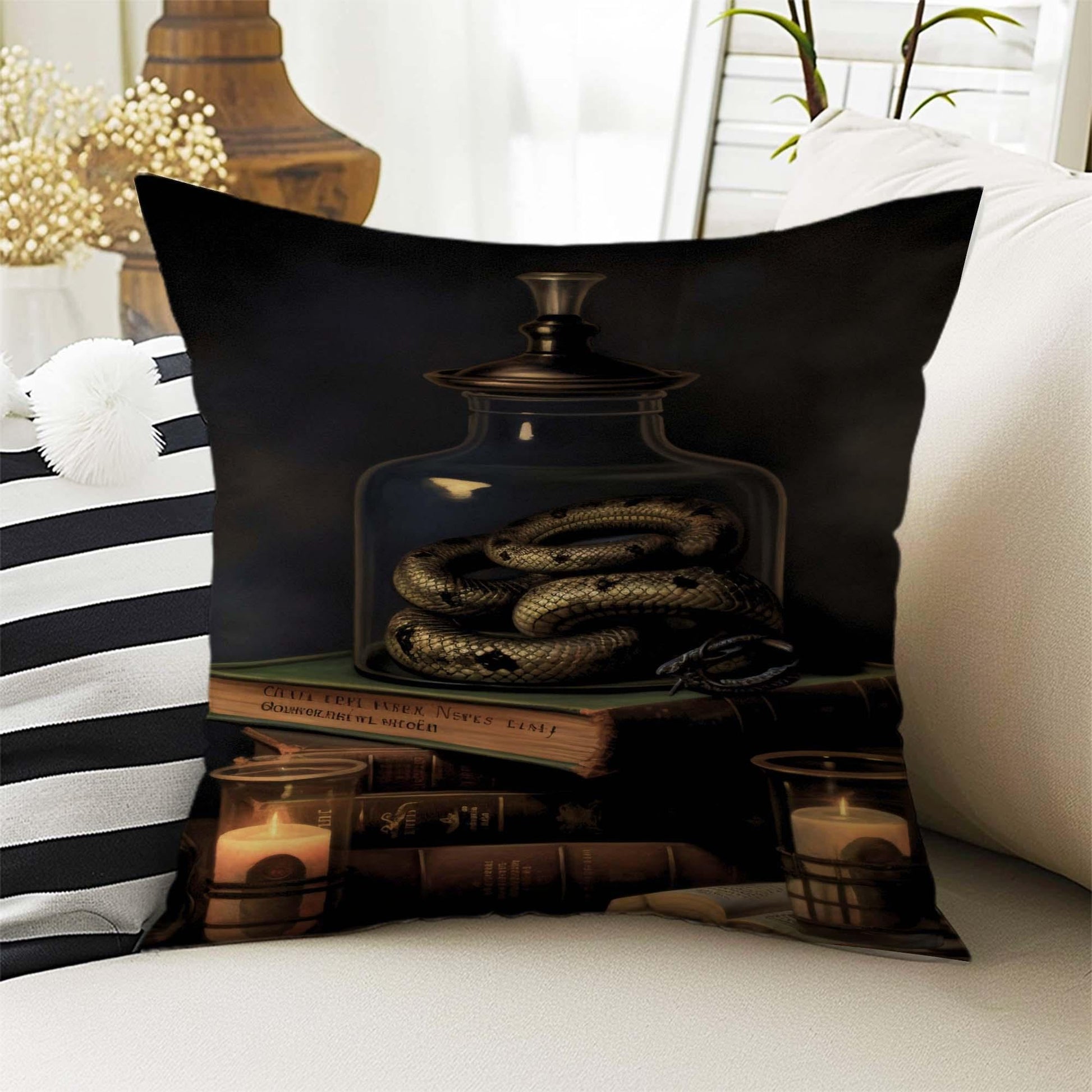 Dark Academia Pillow Cover, Gothic Snake Cushion, Goth Decorative Throw Pillowcase, Moody Home Decor Accent