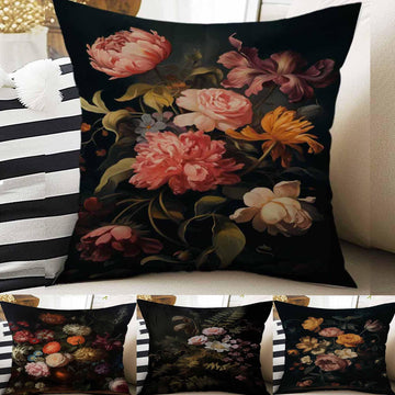 Dark Academia Moody Pillow Cover, Victorian Flowers Cushion, Decorative Throw Pillowcase, Dark Cottagecore Floral Home Decor