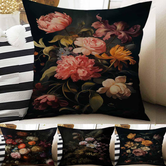 Dark Academia Moody Pillow Cover, Victorian Flowers Cushion, Decorative Throw Pillowcase, Dark Cottagecore Floral Home Decor