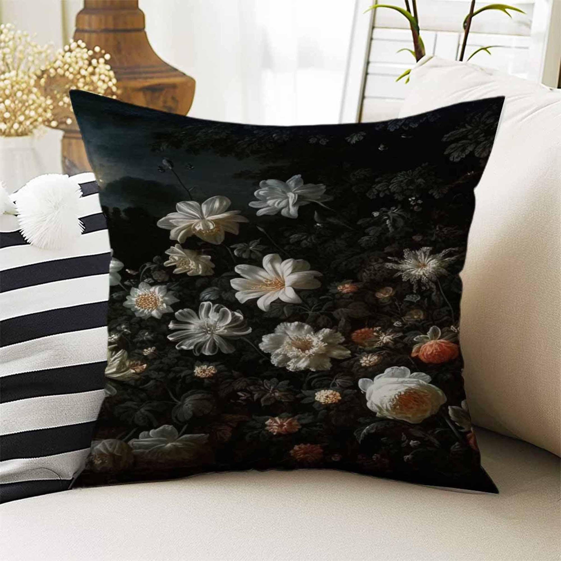 Dark Academia Moody Pillow Cover, Victorian Flowers Cushion, Decorative Throw Pillowcase, Dark Cottagecore Floral Home Decor