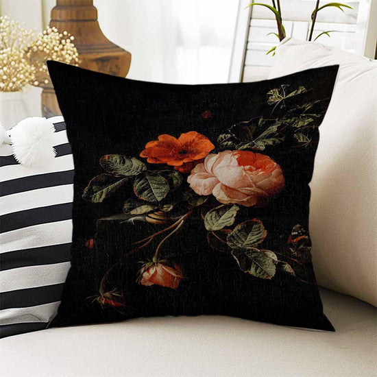 Dark Academia Moody Pillow Cover, Victorian Flowers Cushion, Decorative Throw Pillowcase, Dark Cottagecore Floral Home Decor