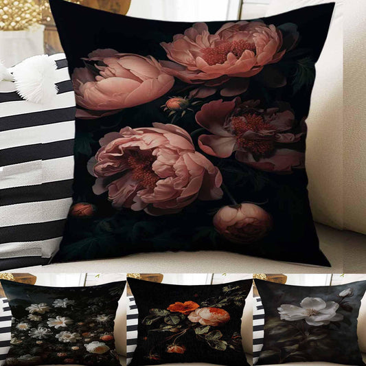 Dark Academia Moody Pillow Cover, Victorian Flowers Cushion, Decorative Throw Pillowcase, Dark Cottagecore Floral Home Decor