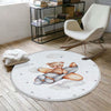 Round Bear Pilot Planet Kids Nursery Room Rug, Cute Playground Rug Gift For Kid, Kids Room Gift, Baby Kids Room Decor with pillow case gift