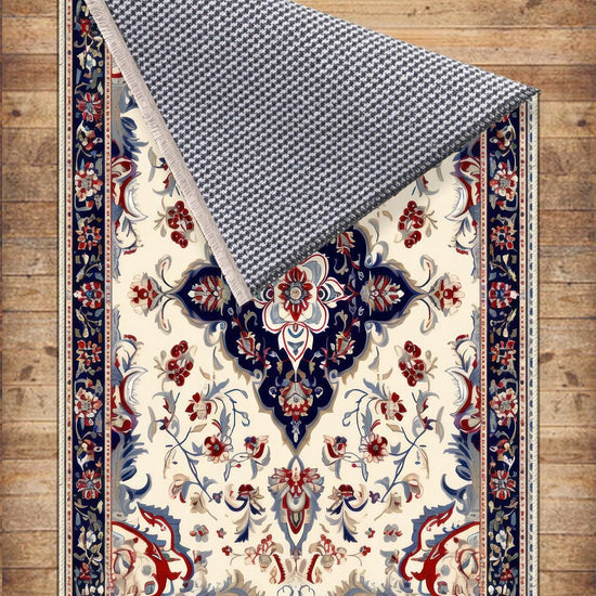 Persian Vintage Style Rug Navy Blue Red Carpet, Soft Textured Kitchen Runner, Bohemian Area Rugs for Living Room & Bedroom