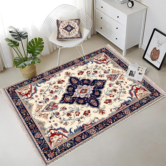 Persian Vintage Style Rug Navy Blue Red Carpet, Soft Textured Kitchen Runner, Bohemian Area Rugs for Living Room & Bedroom