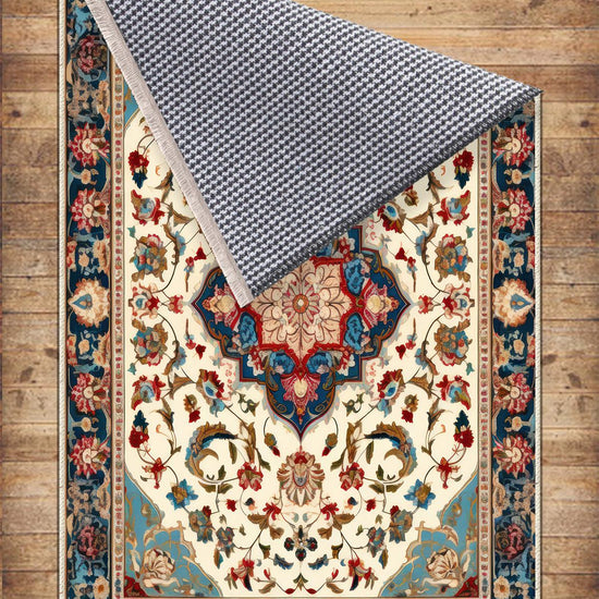 Persian Vintage Style Rug, Blue Red Turkish Floral Carpet, Soft Textured Kitchen Runner, Bohemian Area Rugs for Living Room & Bedroom