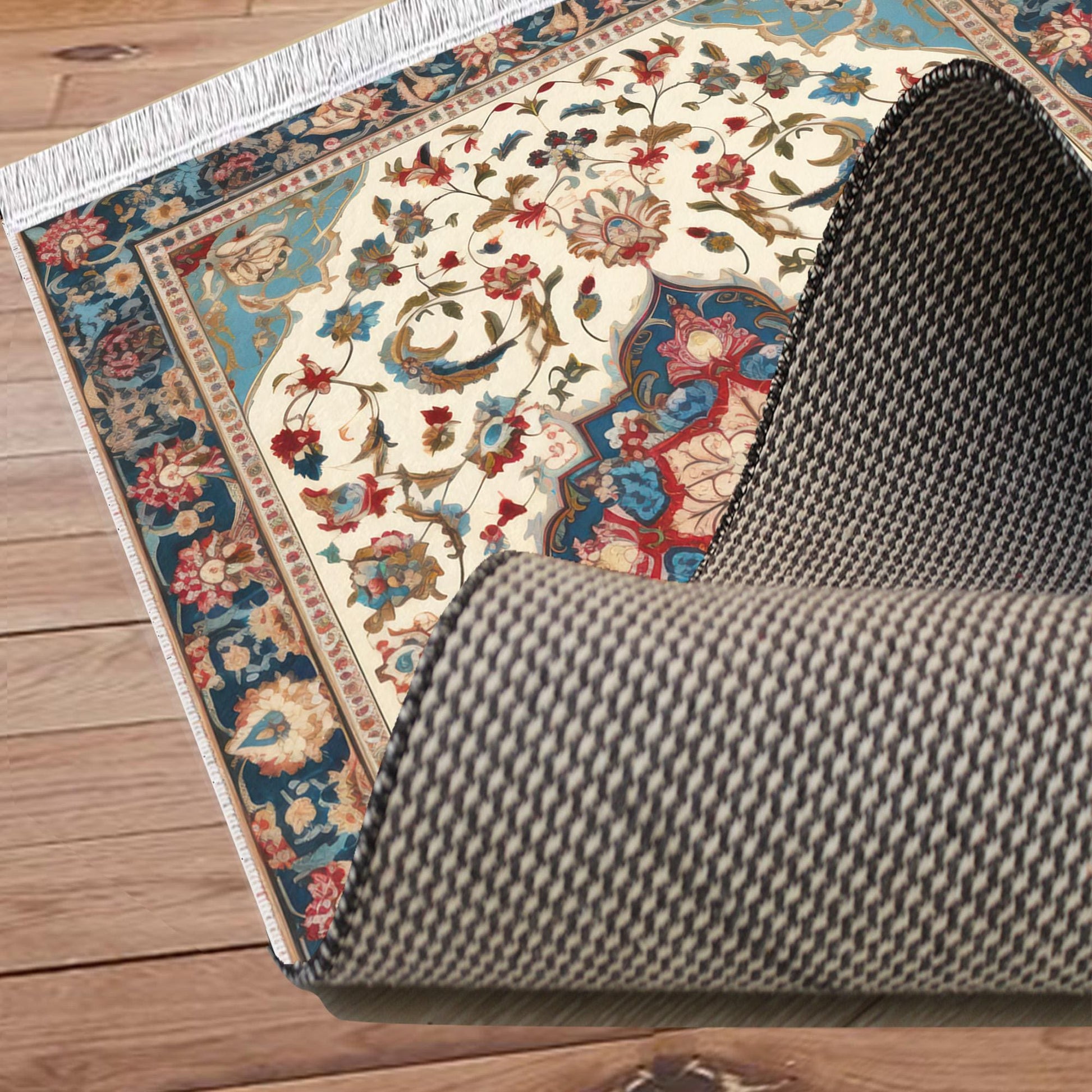 Persian Vintage Style Rug, Blue Red Turkish Floral Carpet, Soft Textured Kitchen Runner, Bohemian Area Rugs for Living Room & Bedroom