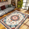 Persian Vintage Style Rug, Blue Red Brown Turkish Floral Carpet, Soft Textured Kitchen Runner, Bohemian Area Rugs for Living Room & Bedroom