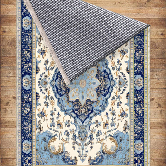 Persian Vintage Style Rug, Dark Blue Retro Turkish Floral Carpet, Soft Textured Kitchen Runner, Bohemian Area Rugs for Living Room & Bedroom