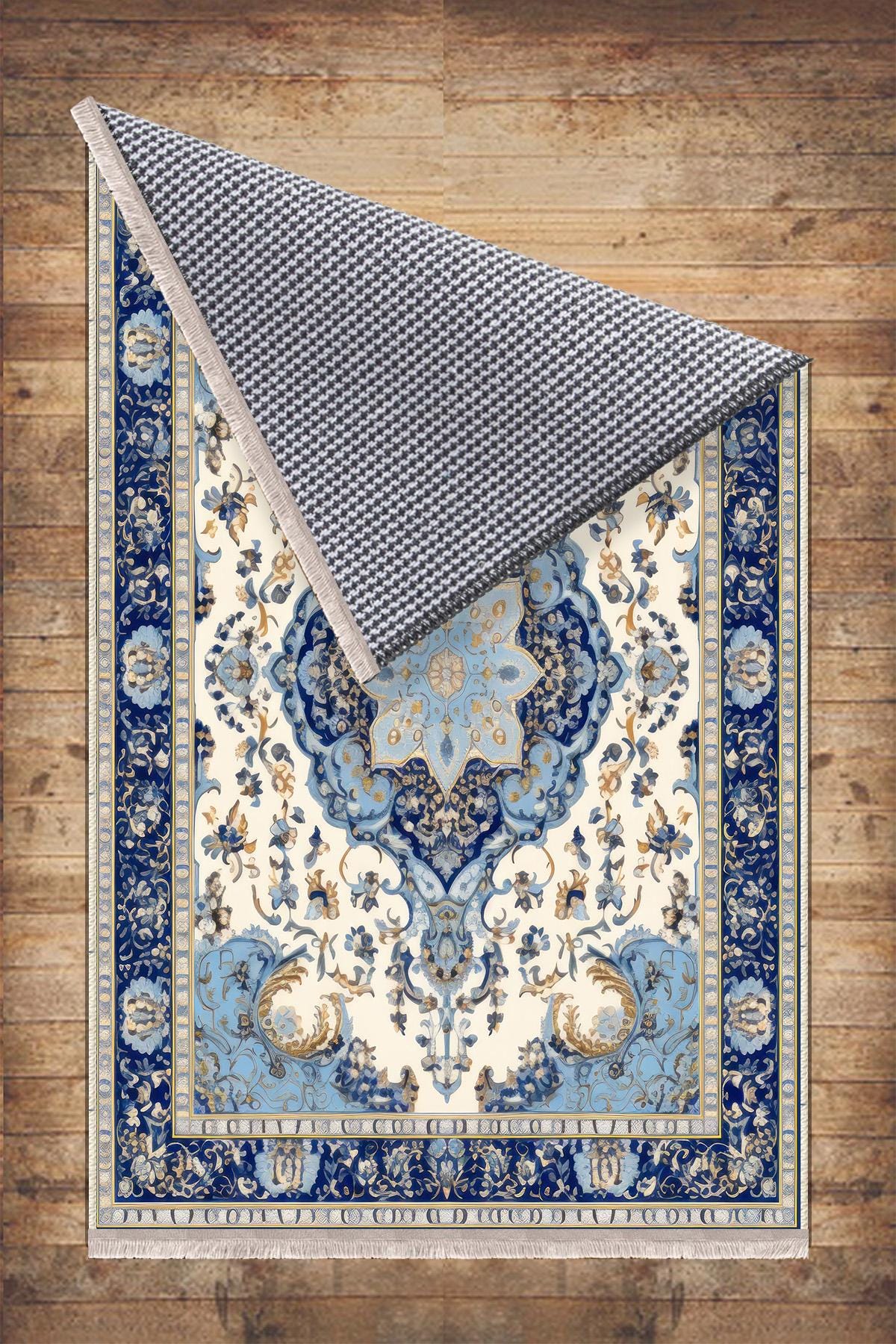 Persian Vintage Style Rug, Dark Blue Retro Turkish Floral Carpet, Soft Textured Kitchen Runner, Bohemian Area Rugs for Living Room & Bedroom
