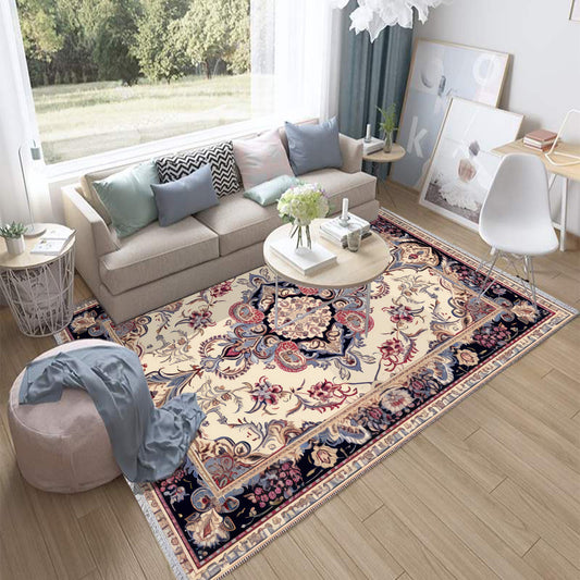 Persian Vintage Style Rug, Red Gray Retro Turkish Floral Carpet, Soft Textured Kitchen Runner, Bohemian Area Rugs for Living Room & Bedroom