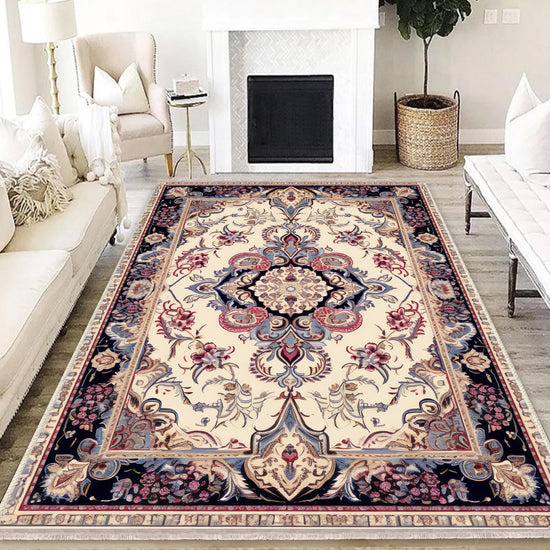 Persian Vintage Style Rug, Red Gray Retro Turkish Floral Carpet, Soft Textured Kitchen Runner, Bohemian Area Rugs for Living Room & Bedroom